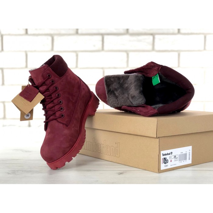 Женские ботинки Timberland 6-Inch Classic Premium Nubuck Waterproof Crimson (Мех) 10061-018