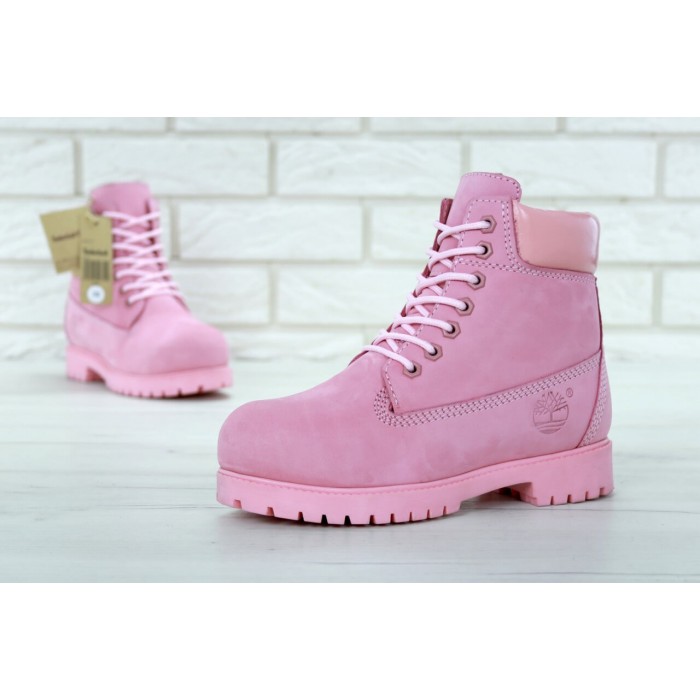 Женские ботинки Timberland 6-Inch Premium Nubuck Waterproof Pink (Мех) 10061-019