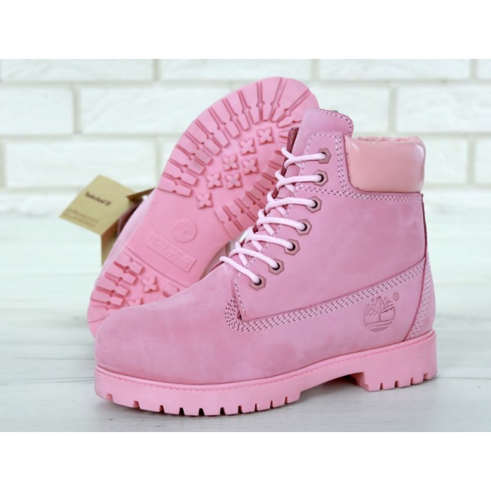 Женские ботинки Timberland 6-Inch Premium Nubuck Waterproof Pink (Мех) 10061-019