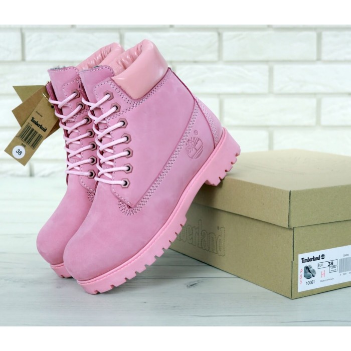 Женские ботинки Timberland 6-Inch Premium Nubuck Waterproof Pink (Мех) 10061-019